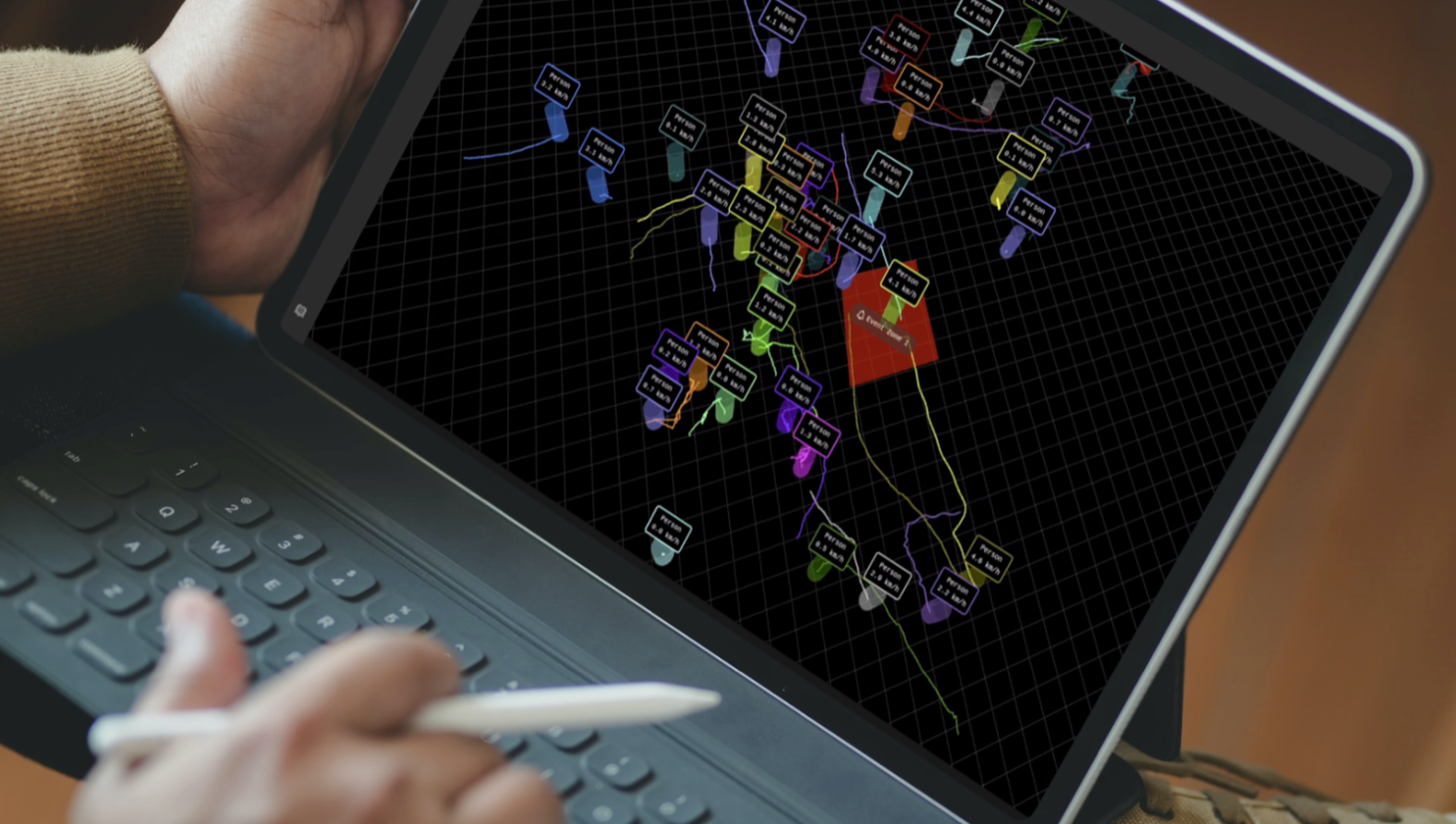 Image of Outsight's spatial AI software demonstrating people tracking, people counting, and zone of interests